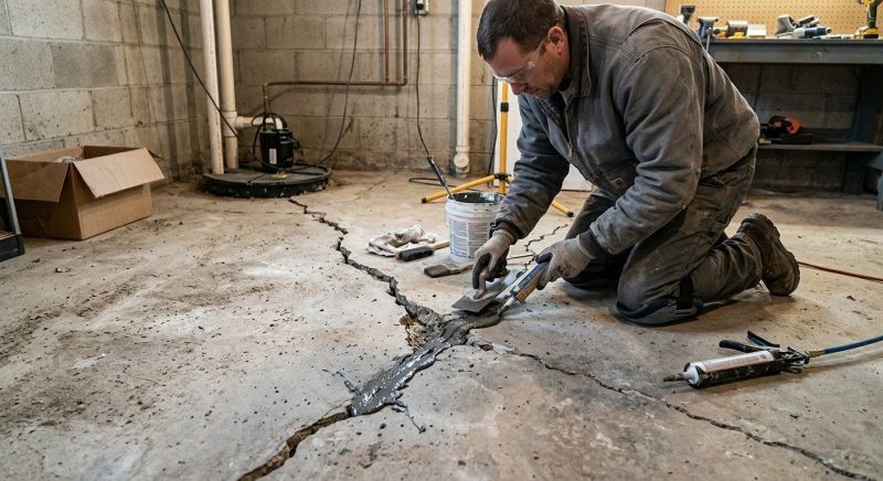 Cracked Basement Floor Repair in East Greenwich, RI