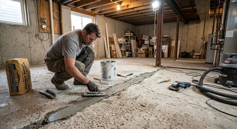 Cracked Basement Floor Repair in East Greenwich, RI